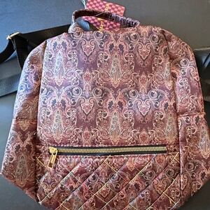 ALFA‎ BAGS Classic Collection USA Paisley Quilted Backpack Gold Zipper